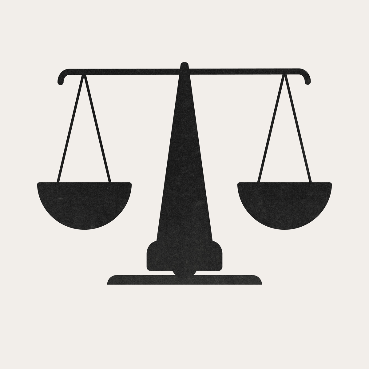An illustration by Mariaelena Caputi of a scale - a metaphor for the legal system - with the appearance of a face that becomes sad and disappointed.