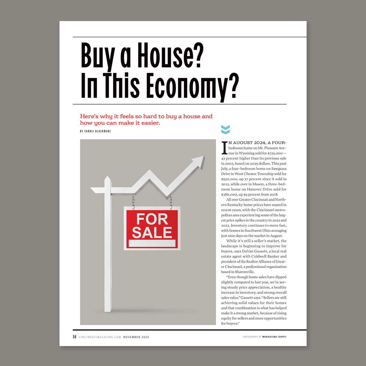 An illustration by Mariaelena Caputi depicting a “House for Sale” sign in the shape of an upward-sloping graph.