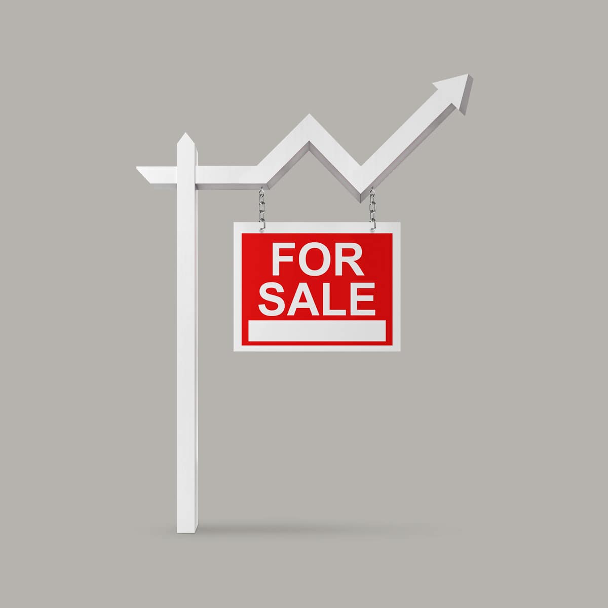 An illustration by Mariaelena Caputi depicting a “House for Sale” sign in the shape of an upward-sloping graph.