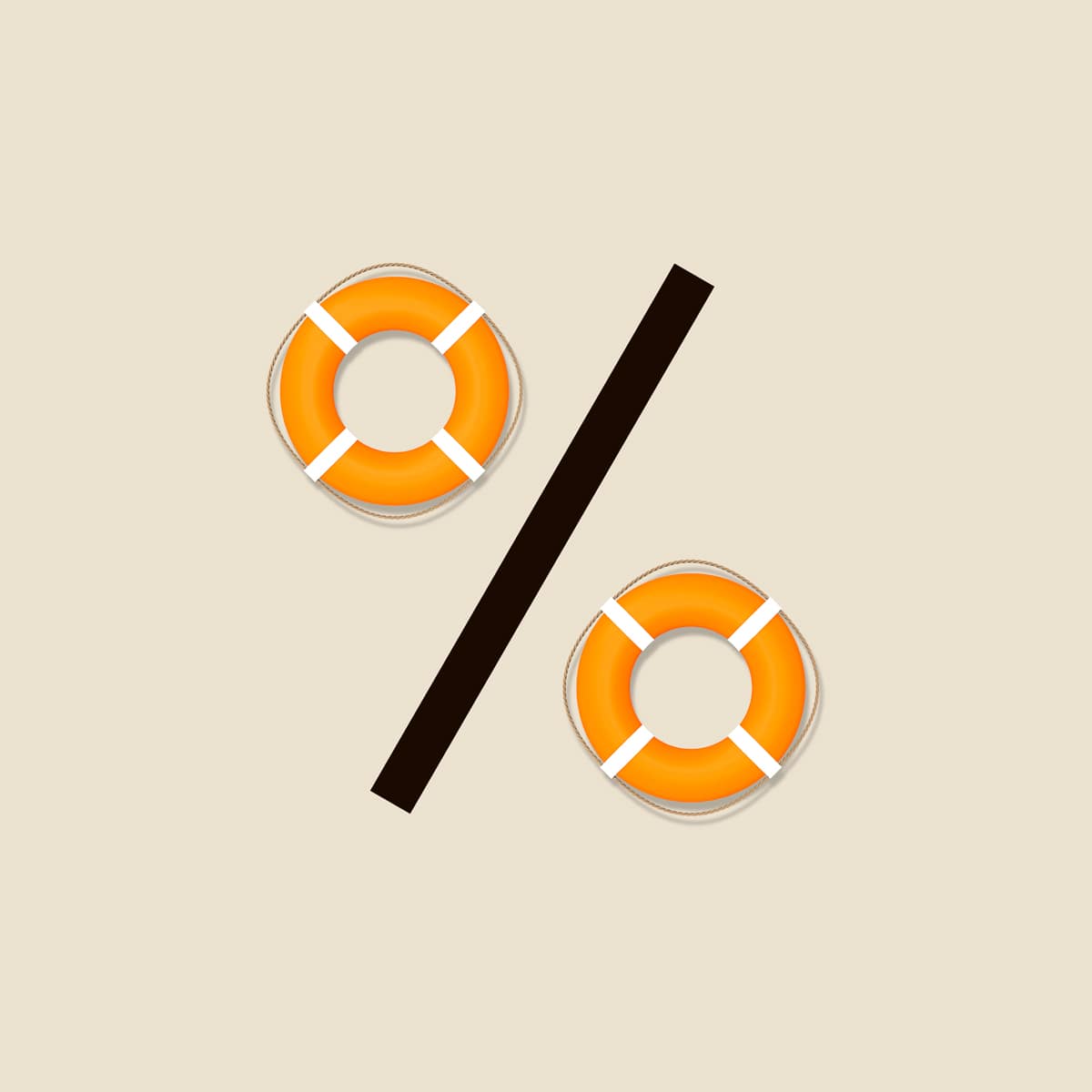 An illustration by Mariaelena Caputi depicting the percentage symbol, where the two circles are replaced by lifebuoys.