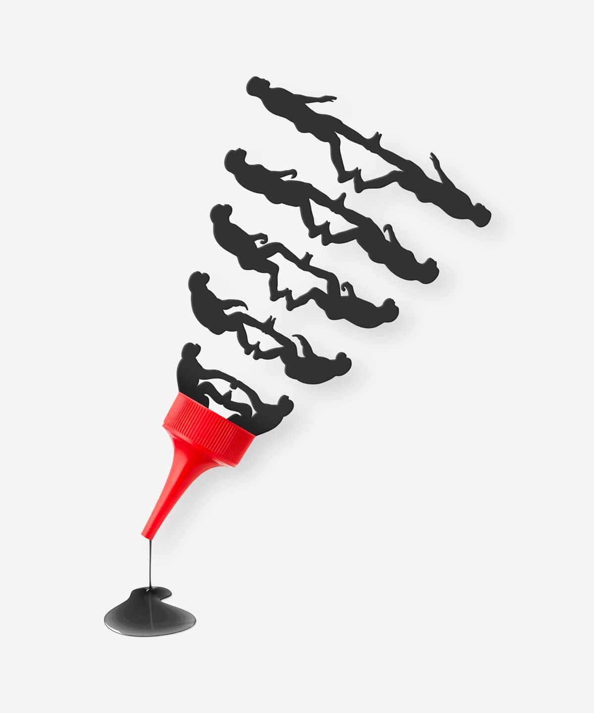 An illustration by Mariaelena Caputi depicting a jar of glue whose container is composed of an evolutionary scale.