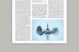 An illustration by Mariaelena Caputi of a syringe that is the pole of a public announcement speaker.